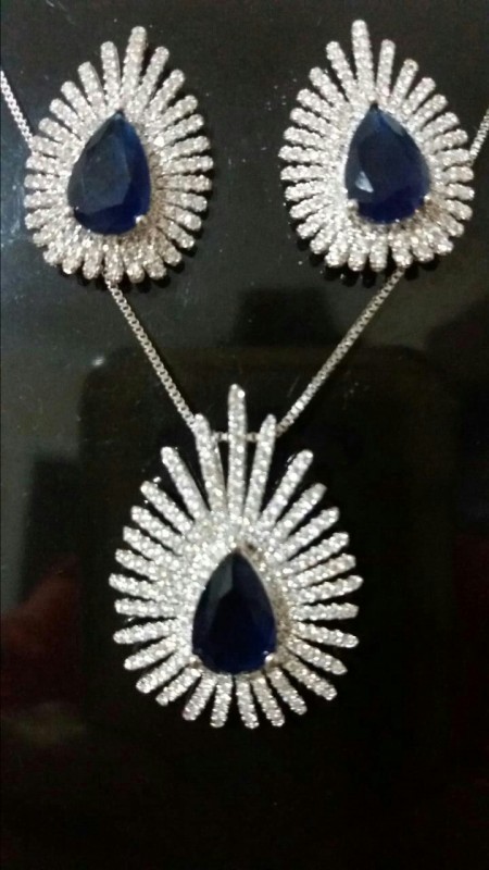 Conjunto Gota Ametista no Ródio Branco
