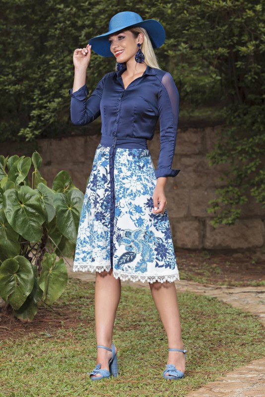 Saia longa best sale de seda estampada