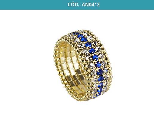 Anel folheado a ouro inteiramente rodeado c/ pedras de strass