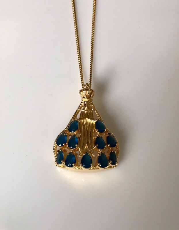 Colar Nossa Senhora com pedras azuis