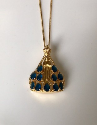 Colar Nossa Senhora com pedras azuis