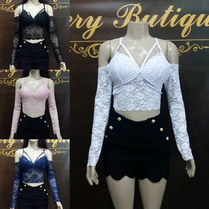 CROPPED RENDA MANGA LONGA
