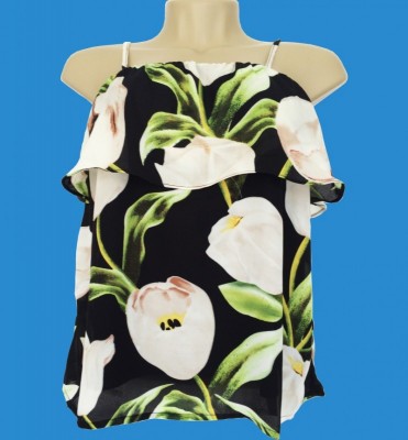 Blusa de Alça com Babado Estampa Florida