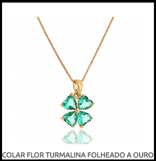 COLAR FLOR TURMALINA FOLHEADO A OURO