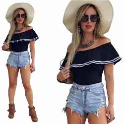 Body Blusa Feminina Com Babado Renda Ombro A Ombro Ciganinha