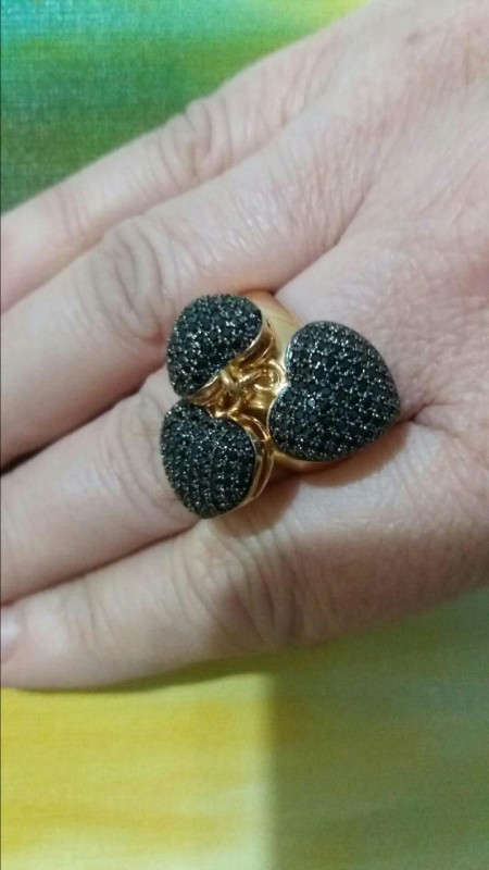 Anel 3 Corações Zirconias Zircônias Negras Aro 20