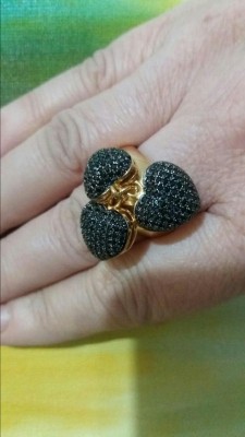 Anel 3 Corações Zirconias Zircônias Negras Aro 20
